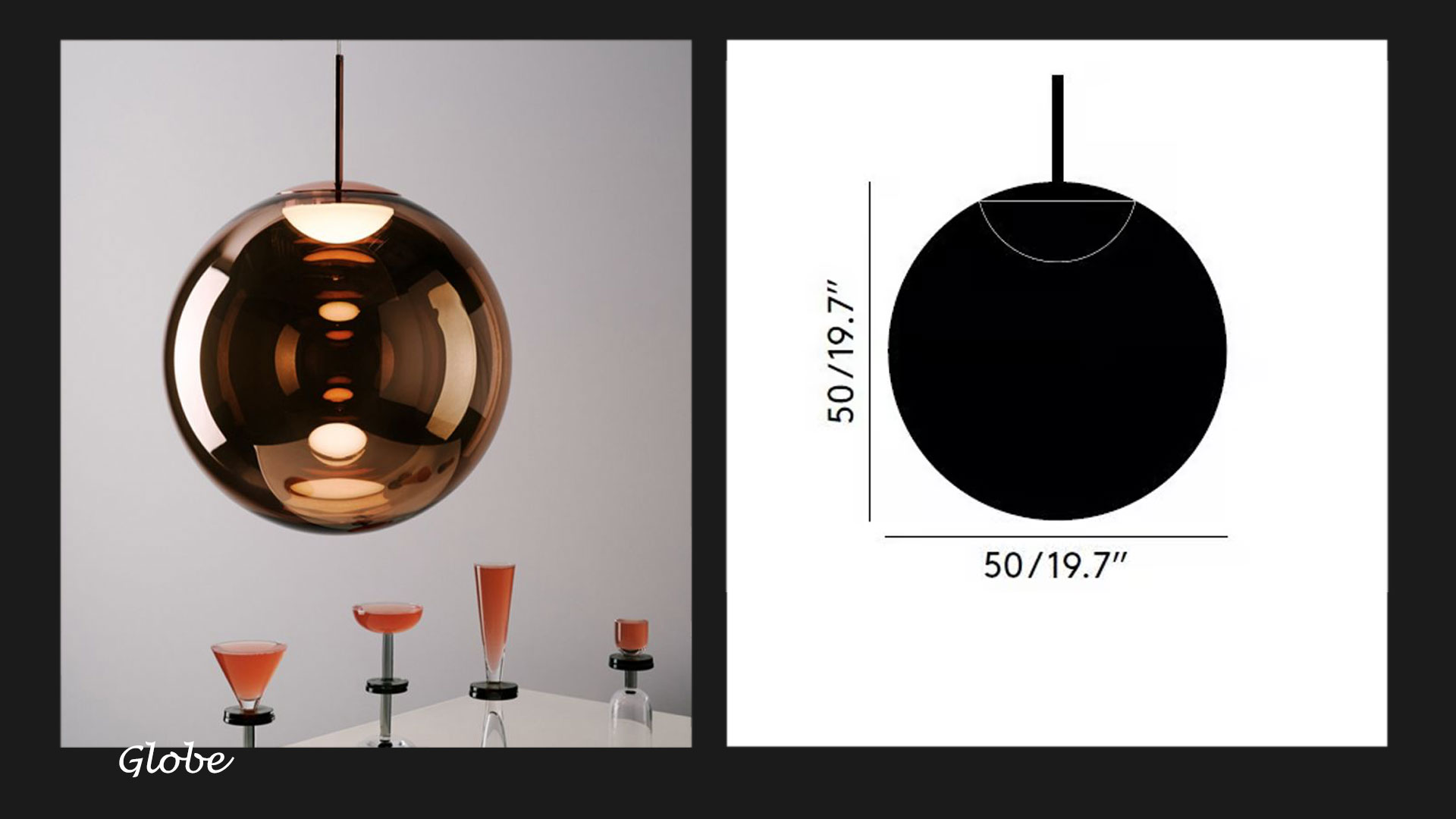 hanglamp Globe Copper 50cm van Tom Dixon